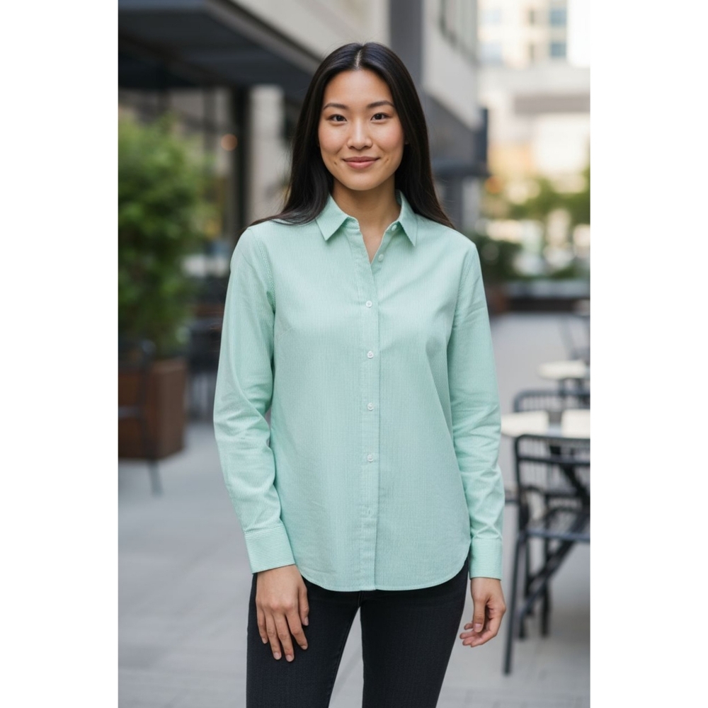 NWT Everlane The Silky Cotton Relax Shirt - Bright Jade / White Size 0